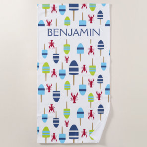 Nautical Red Lobster Buoy Beach House Personalized Towel