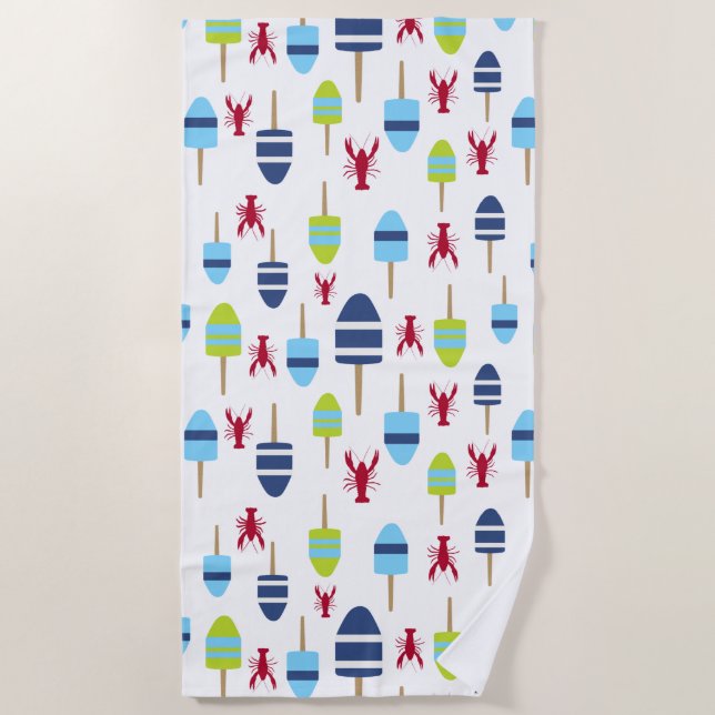Nautical Red Lobster Buoy Fun Summer Beach House Towel (Front)
