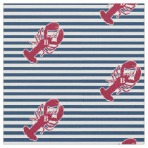 Nautical Red Lobster Monogram Blue White Stripe Fabric