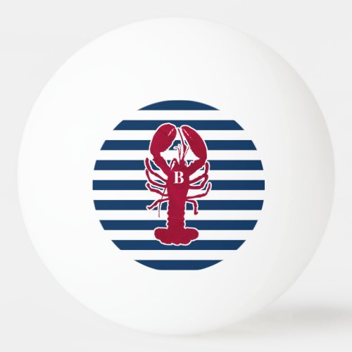 Nautical Red Lobster Monogram Blue White Stripe Ping_Pong Ball