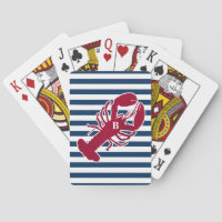 Nautical Red Lobster Monogram Blue White Stripe