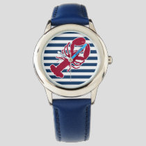 Nautical Red Lobster Monogram Blue White Stripe Watch