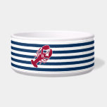 Nautical Red Lobster Monogram Stripe Dog Bowl<br><div class="desc">A Red Lobster with your monogram or text set on a navy blue and white striped background.  A perfect design for a beach or summer house by the ocean,  lobster bake on the shore,  reunions or just everyday living.  Click on the Colorfulgalshop logo below for more fun nautical designs.</div>