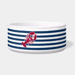 Nautical Red Lobster Monogram Stripe Dog Bowl<br><div class="desc">A Red Lobster with your monogram or text set on a navy blue and white striped background.  A perfect design for a beach or summer house by the ocean,  lobster bake on the shore,  reunions or just everyday living.  Click on the Colorfulgalshop logo below for more fun nautical designs.</div>
