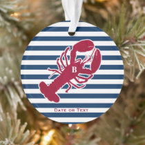 Nautical Red Lobster Monogram Striped Christmas Ornament