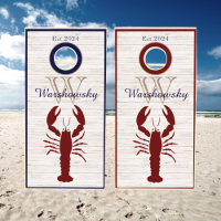 Nautical Red Lobster Navy Blue Family Monogram 