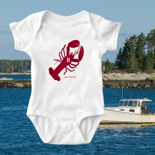 Nautical Red Lobster Personalized Monogram Baby Bodysuit