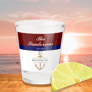 Nautical Red maroon burgundy Monogram Lake House Shot Glass