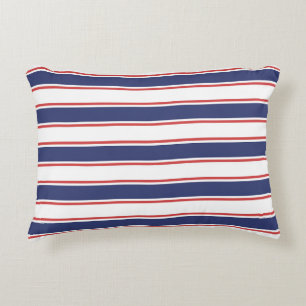 Nautical Red & Navy Blue Stripes Accent Pillow