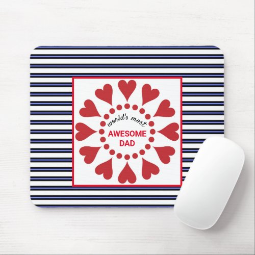 Nautical Red Navy Stripes Best Dad Cool Stylish Mouse Pad