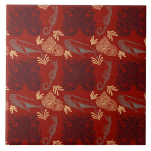 Nautical Red Octopus Sea Monster Illustration Ceramic Tile