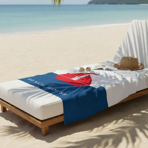 Nautical Red Sailboat Personalized Family Name  Beach Towel