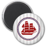 Nautical Red Sailing Ship And Grey Stripes Magnet at Zazzle