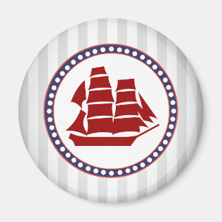 Nautical red sailing ship and grey stripes magnet