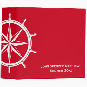 Nautical Red Ship Wheel Personalized 3 Ring Binder