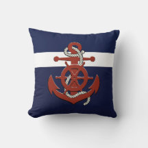 Nautical red ship's wheel/anchor navy blue throw p