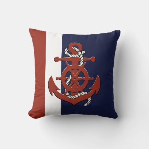 Nautical red ships wheelanchor navy blue throw p throw pillow