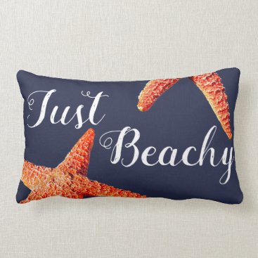 Nautical Red Starfish Just Beachy Script Lumbar Pillow Nautical Red Starfish Just Beachy Script Lumbar Pillow