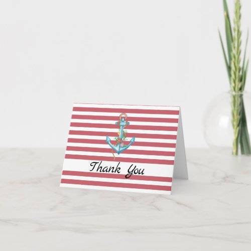 Nautical Red Stripe Anchor Thank You Card