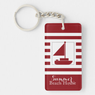 Nautical Red Stripe Sail Boat Keychain