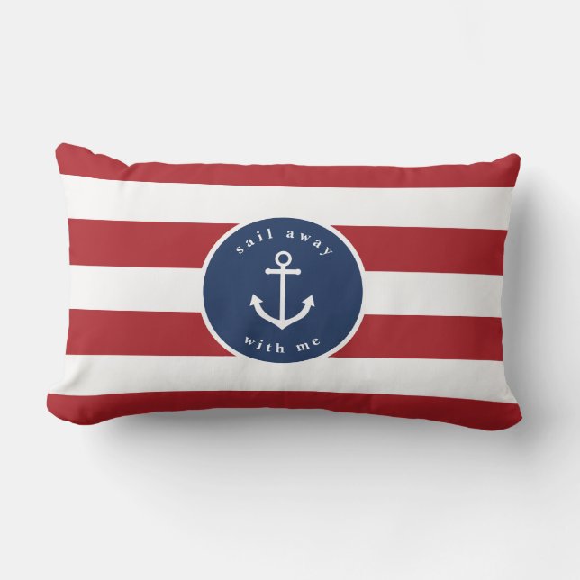 Nautical red striped sail away with me pillow (Front)