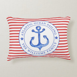Nautical Red Stripes Personalized Lumbar Pillow