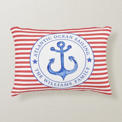 Nautical Red Stripes Personalized Lumbar Pillow
