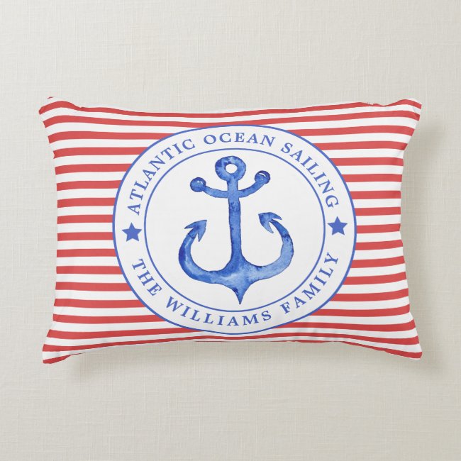 Nautical Red Stripes Personalized Lumbar Pillow