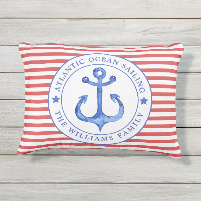 Nautical Red Stripes Personalized Outdoor Pillow | Zazzle