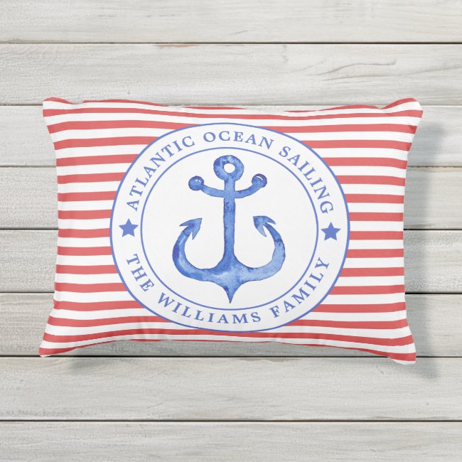 Nautical Red Stripes Personalized Outdoor Pillow