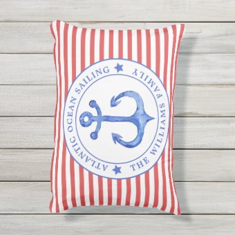 Nautical Red Stripes Personalized Outdoor Pillow | Zazzle