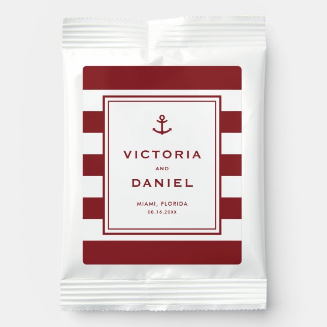 Nautical Red Stripes Personalized Wedding Margarita Drink Mix (Front)