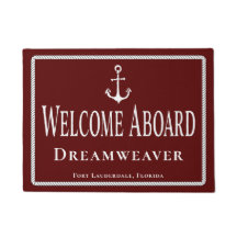 Nautical Red Welcome Aboard Boat Name Anchor