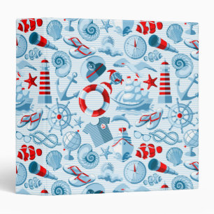 Nautical Red White And Blue Pattern 3 Ring Binder
