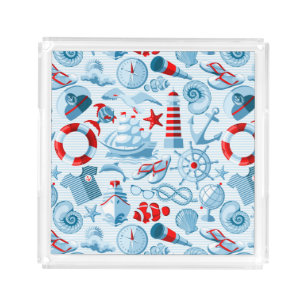 Nautical Red White And Blue Pattern Acrylic Tray
