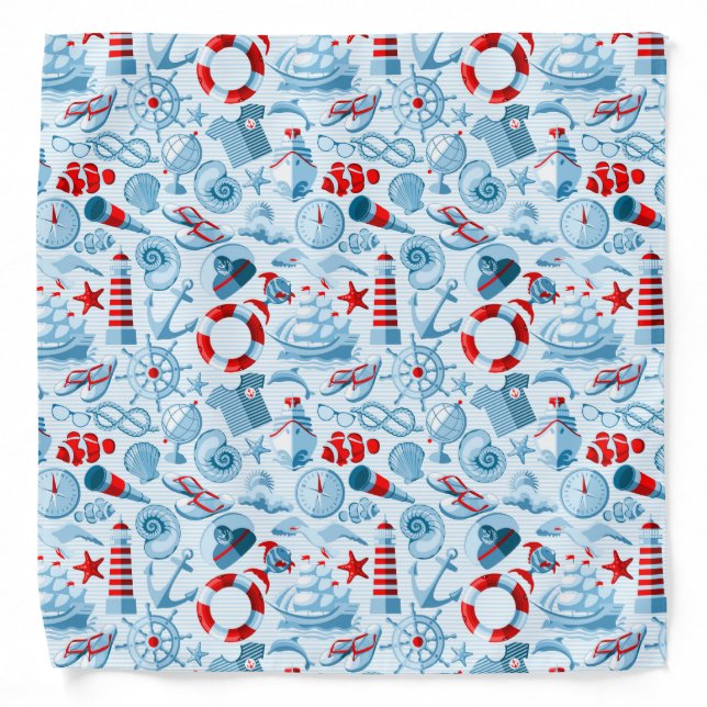 Nautical Red White And Blue Pattern Bandana (Front)