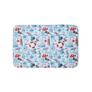 Nautical Red White And Blue Pattern Bathroom Mat
