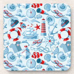 Nautical Red White And Blue Pattern Beverage Coaster