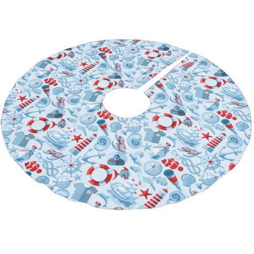 Nautical Red White And Blue Pattern Brushed Polyester Tree Skirt