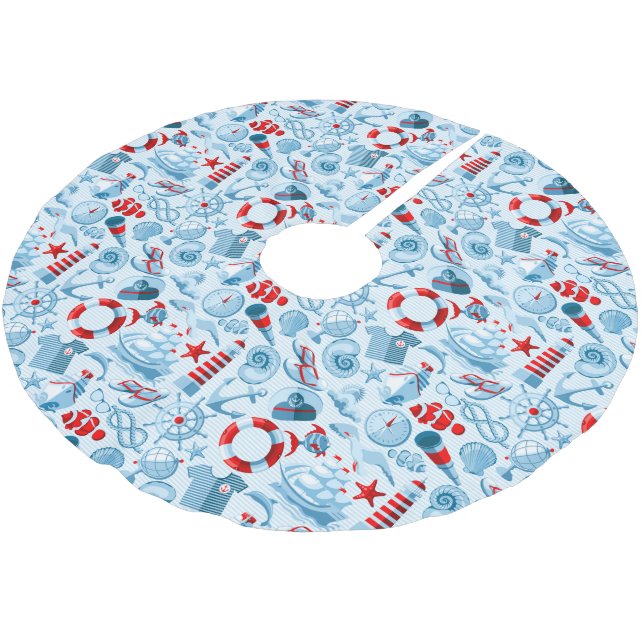 Nautical Red White And Blue Pattern Brushed Polyester Tree Skirt (Angled)