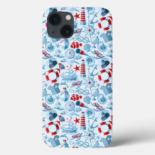 Nautical Red White And Blue Pattern iPhone 13 Case