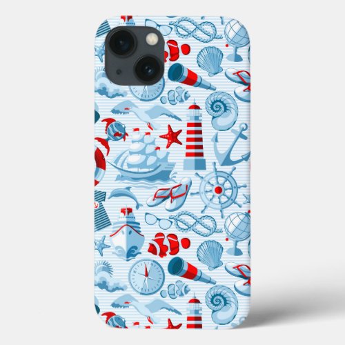 Nautical Red White And Blue Pattern iPhone 13 Case