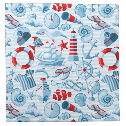 Nautical Red White And Blue Pattern Cloth Napkin