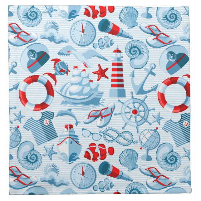 Nautical Red White And Blue Pattern Cloth Napkin (Front)