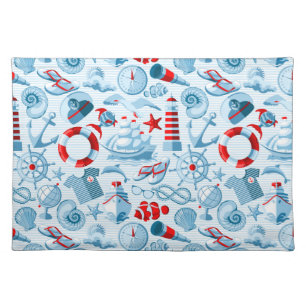 Nautical Red White And Blue Pattern Cloth Placemat