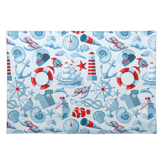 Nautical Red White And Blue Pattern Cloth Placemat (Front)