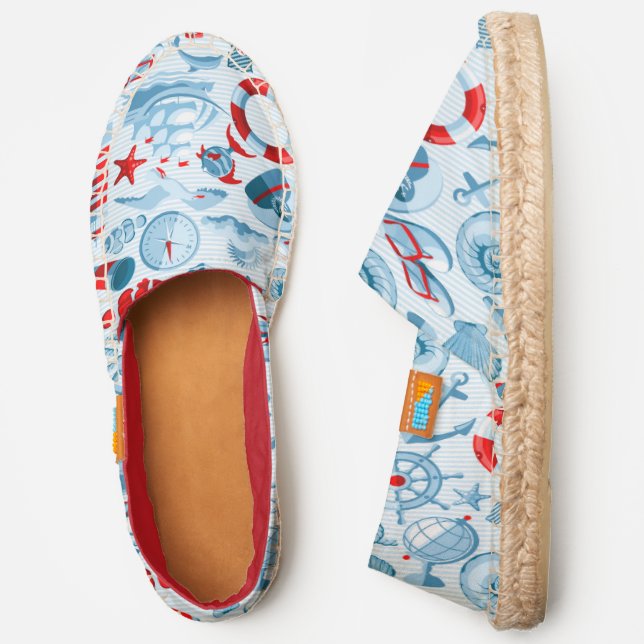 Nautical Red White And Blue Pattern Espadrilles (Side)