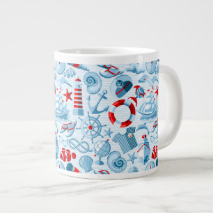 Nautical Red White And Blue Pattern Large Coffee Mug