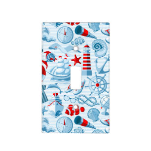 Nautical Red White And Blue Pattern Light Switch Cover
