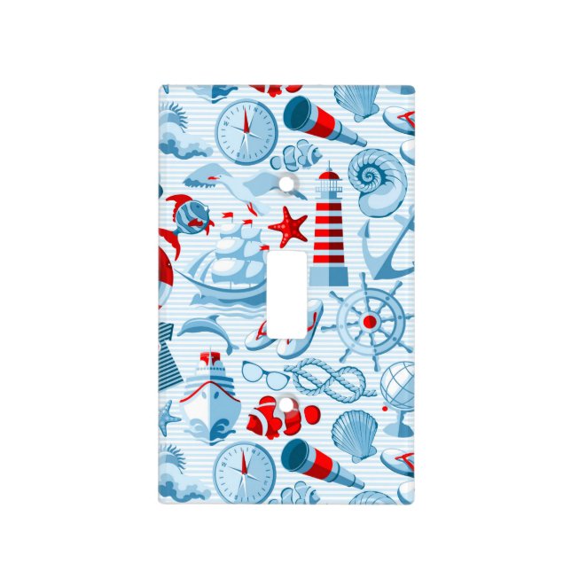 Nautical Red White And Blue Pattern Light Switch Cover (Front)